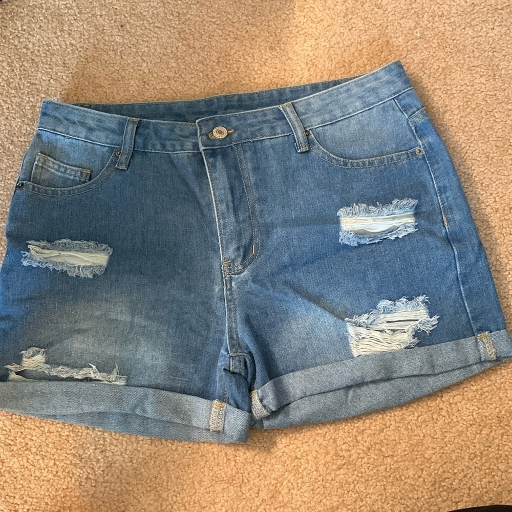 Denim Destructed Shorts Size Large NWOT